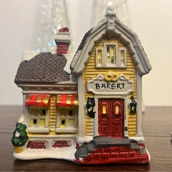 Vintage Christmas Winter Village Town Bakery House & Decorated Village House Y2K - Picture 10 of 12
